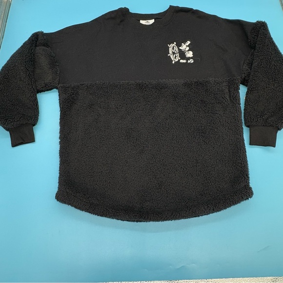 Disney Tops - Disney Store Steamboat Willie Black Sherpa Fluffy Spirit Jersey Adults NEW